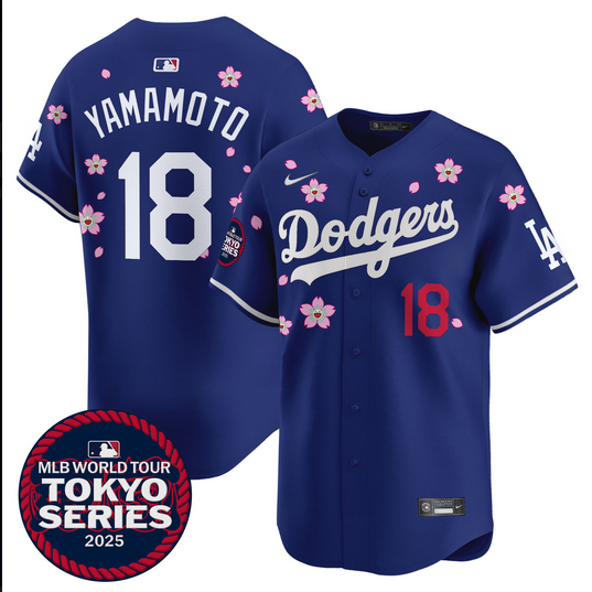 Men Los Angeles Dodgers #18 Yamamoto Tokyo Series 2025 blue Limited Stitched Jersey